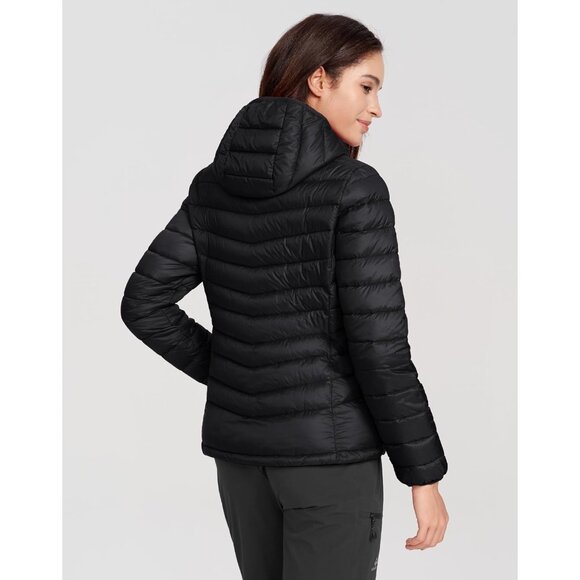 Women's Black Pack Able Puffer Jacket Winter repellent Quilted Coat With Hood - Picture 7 of 7